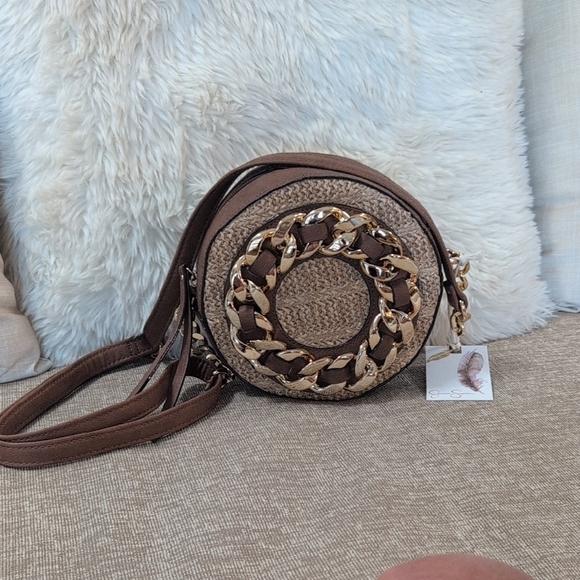 Jessica Simpson Handbags - Jessica Simpson Brown Crossbody Bag with Gold Accents Brand New